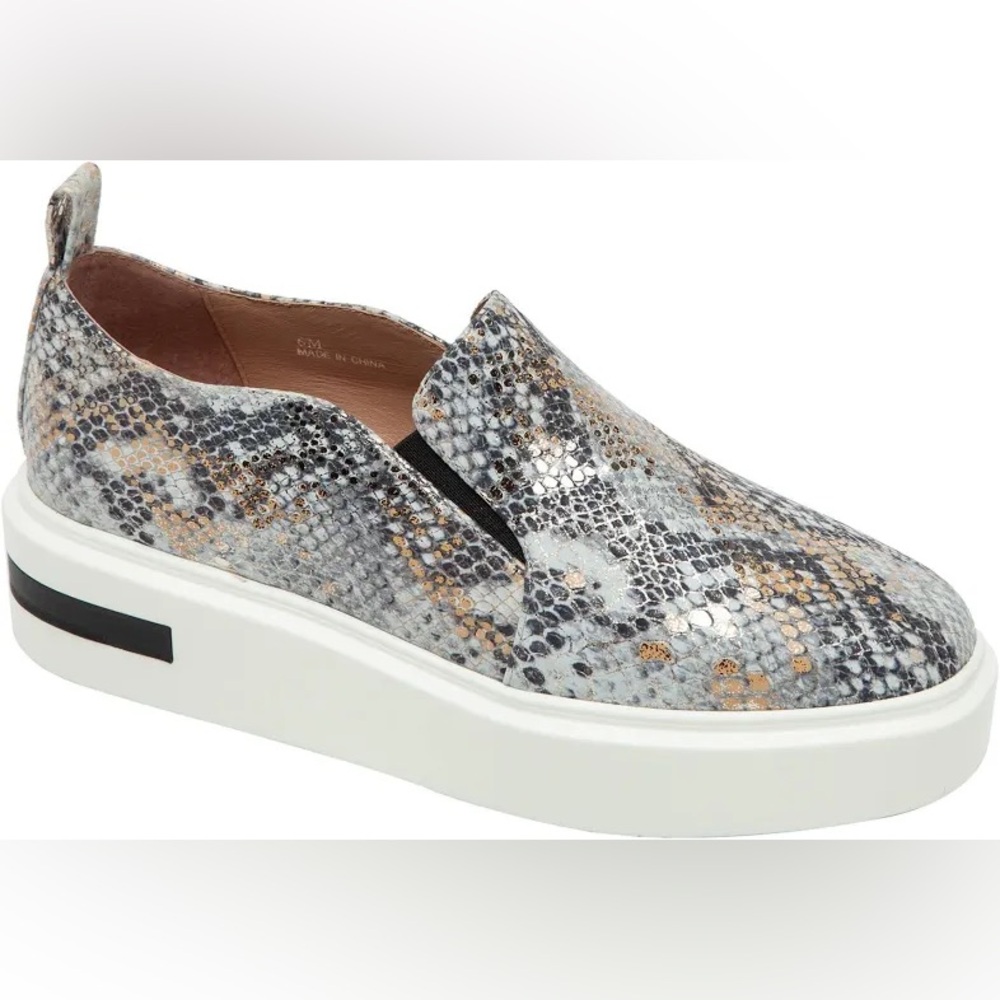 Linea Paolo Kai Women Snake Print Slip On Platform Sneakers Silver Gold Tan 9.5M